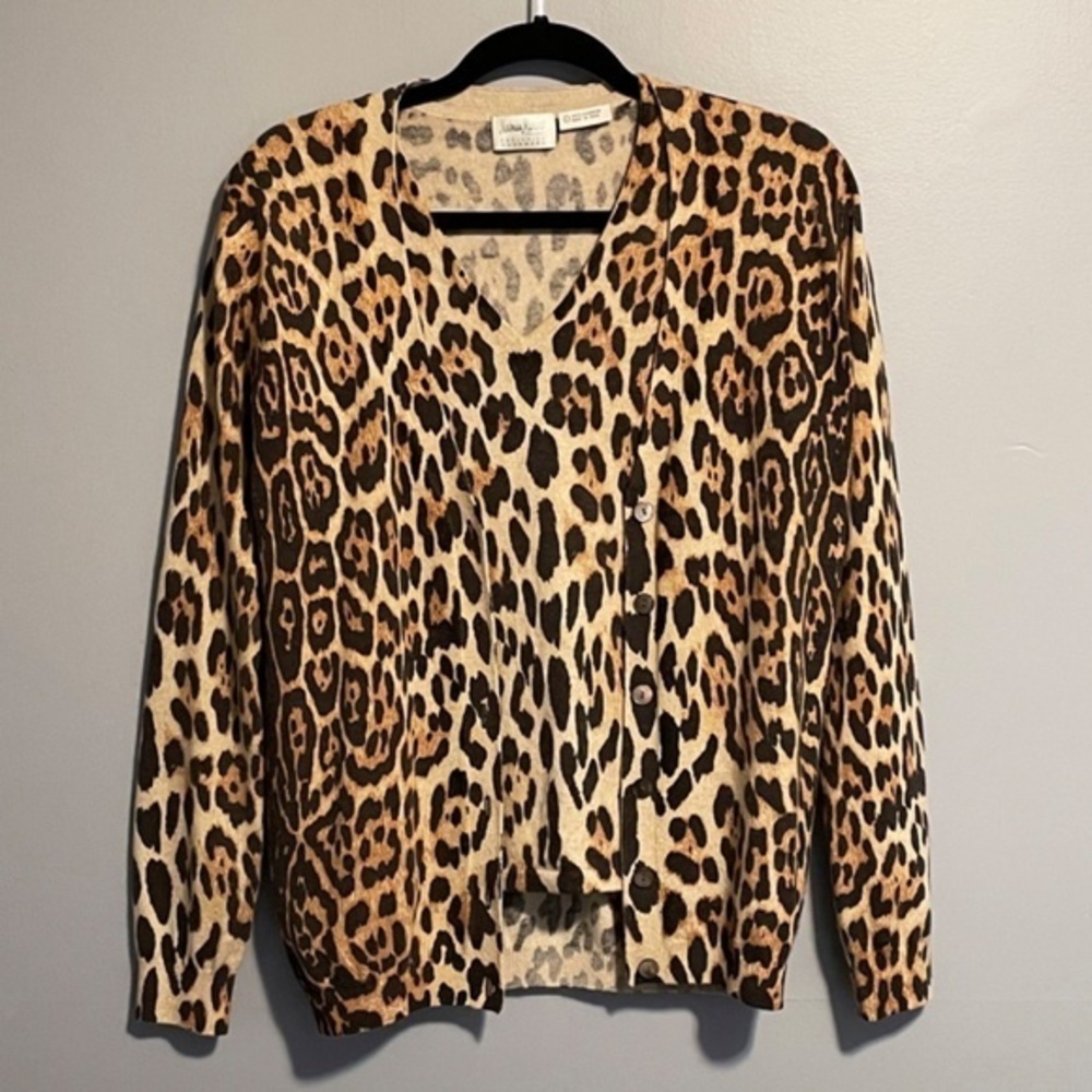 Vintage Leopard Print Neiman Marcus Cashmere Cardigan and T Shirt Twinset